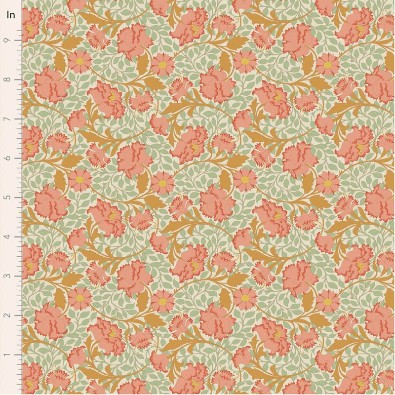 Fabric FLORAL CORAL from SONGBIRD Collection by TILDA, TIL100641