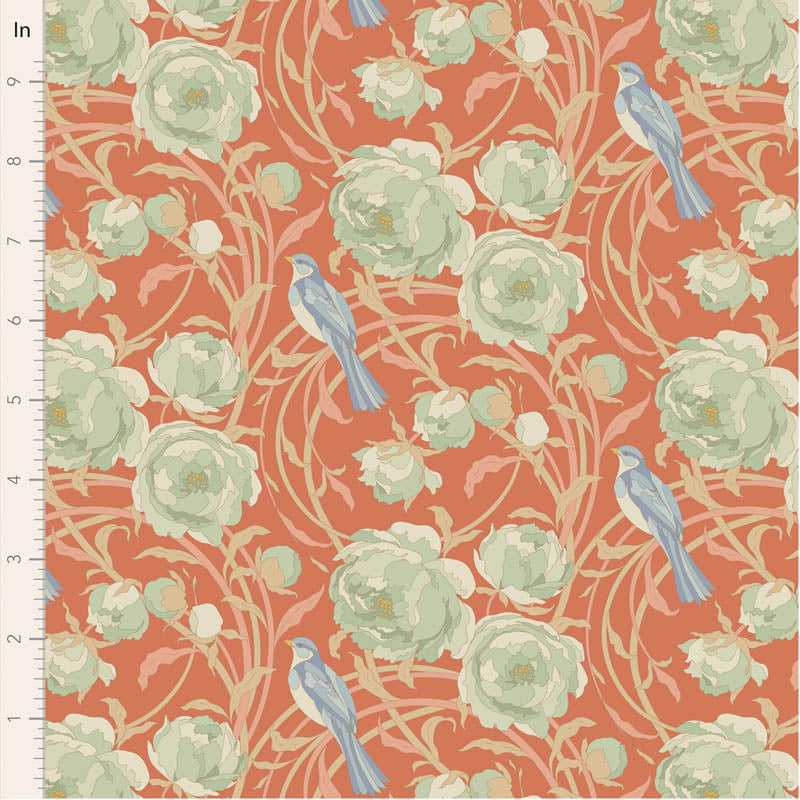 Fabric CORA CORAL from SONGBIRD Collection by TILDA, TIL100642