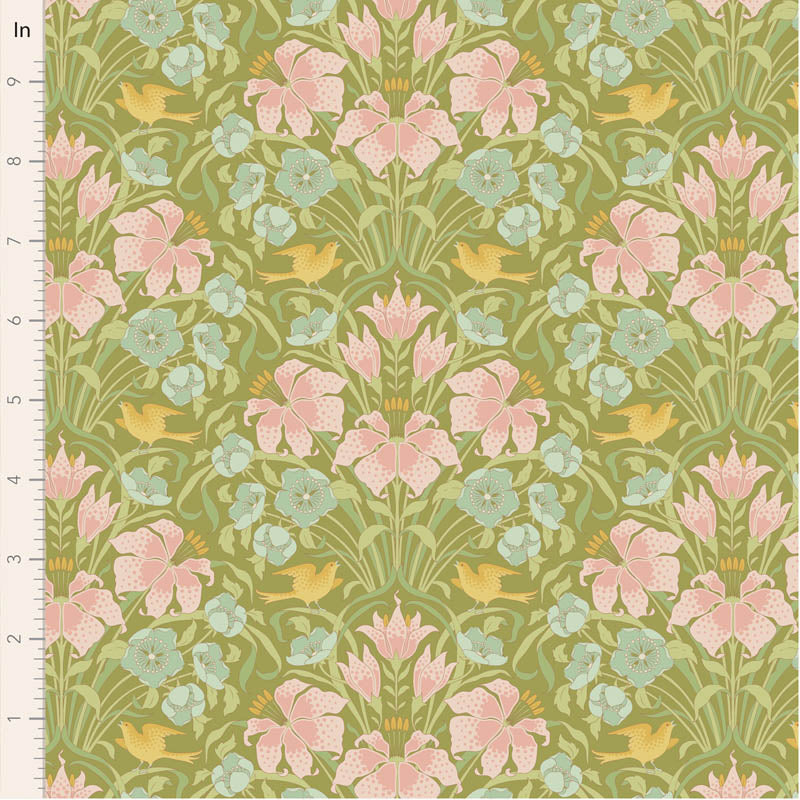Fabric SONGBIRD GREEN from SONGBIRD Collection by TILDA, TIL100649