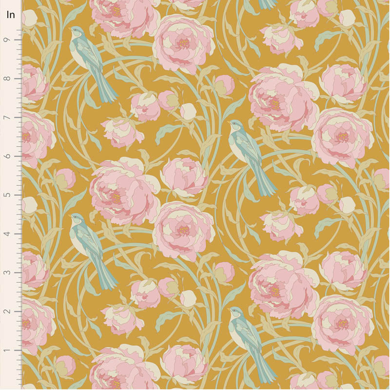 Fabric CORA MUSTARD from SONGBIRD Collection by TILDA, TIL100657