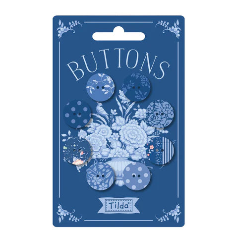 Fabric Covered Buttons, SOMETHING BLUE BUTTONS DARK, 8 PIECES from Tilda, TIL400077