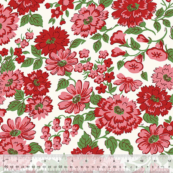 Cotton Fabric BLOOMING MEADOW 54788-1 Red, MERRY-GO-ROUND Collection from Whistler Studios for Windham
