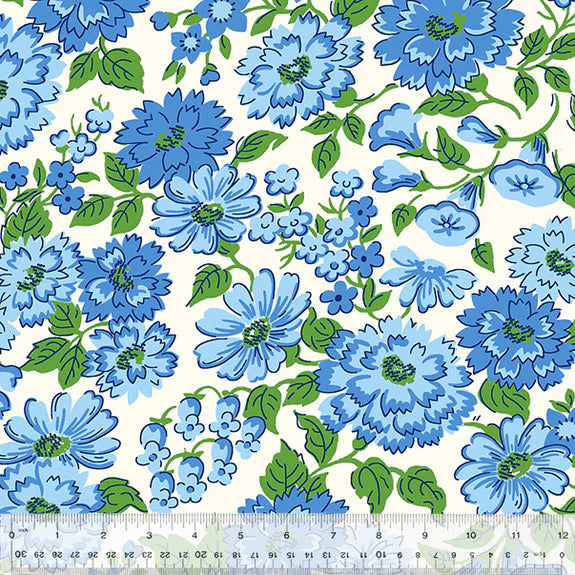 Cotton Fabric BLOOMING MEADOW 54788-3 Blue, MERRY-GO-ROUND Collection from Whistler Studios for Windham