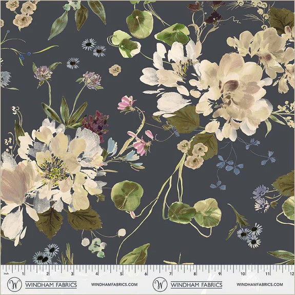 Cotton WIDE BACK Fabric 108" WIDE, PEONY GARDEN 54872DW-7DES Indigo, Bloomfield Collection by Kelly Ventura