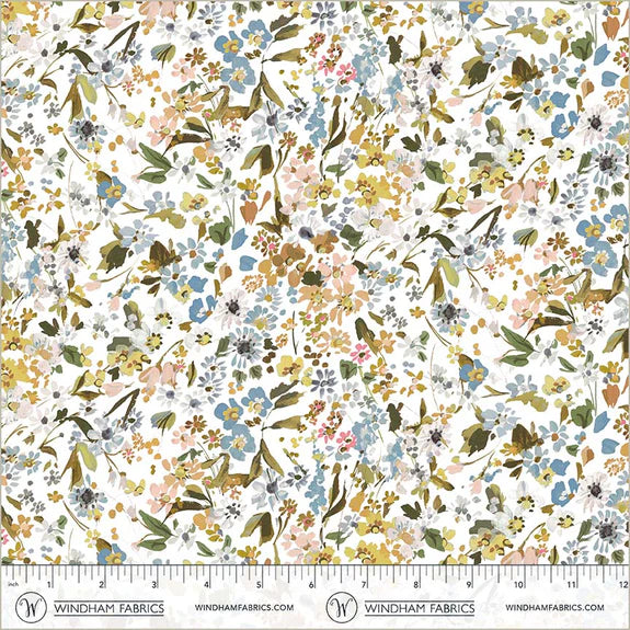 Cotton Fabric PERENNIALS 54875D-4 White, Bloomfield Collection by Kelly Ventura for Windham