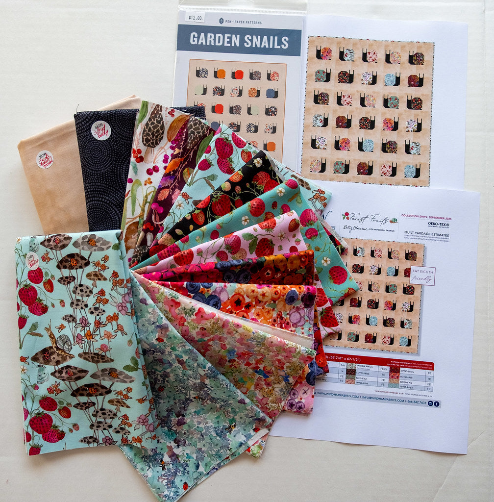 Quilt Kit GARDEN SNAILS, Featuring FOREST FRUIT Fabrics by Betsy Olmsted for Windham Fabrics