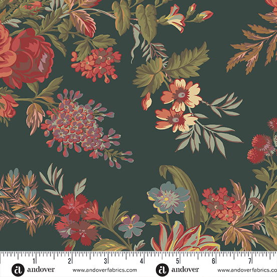 Fabric DARK BLUE BED OF ROSES 108