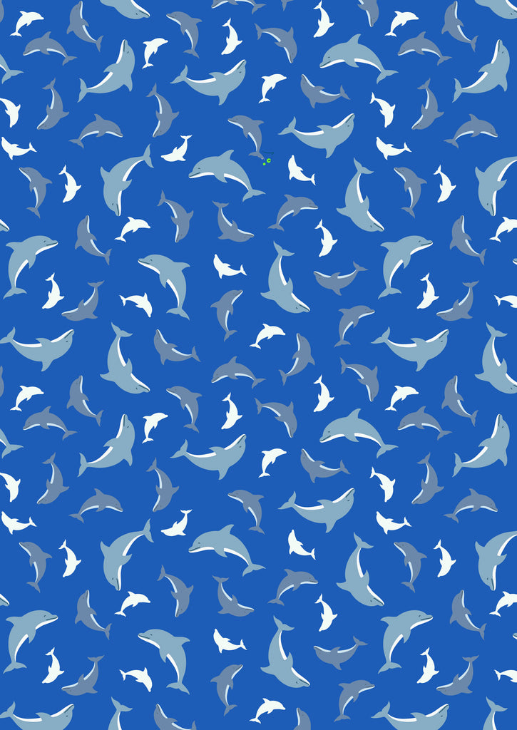 GLOW in the DARK Fabric SCATTERED DOLPHINS 2 Cobalt Blue from Ocean Glow Collection By Lewis and Irene D#A782 C#3