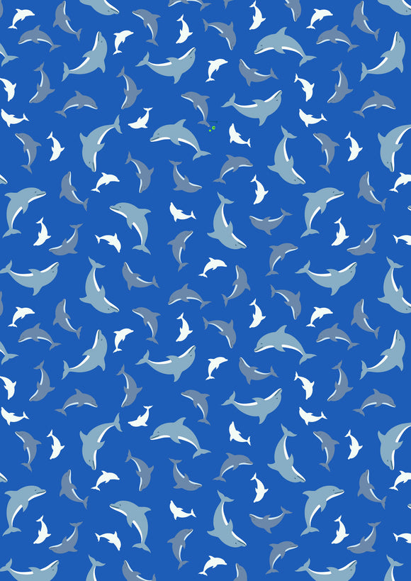 GLOW in the DARK Fabric SCATTERED DOLPHINS 2 Cobalt Blue from Ocean Glow Collection By Lewis and Irene D#A782 C#3