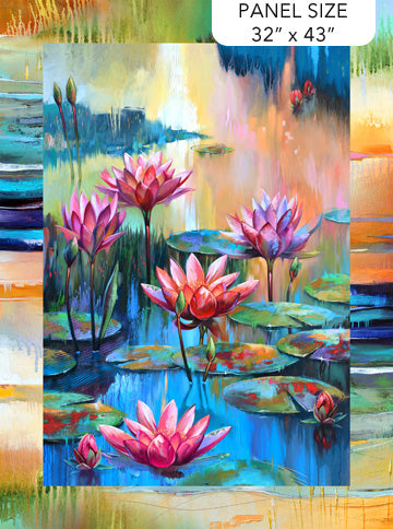 Fabric LOTUS PANEL dk. Blue Multi from LOTUS Collection by Tim Parker for Northcott, DP28420-46