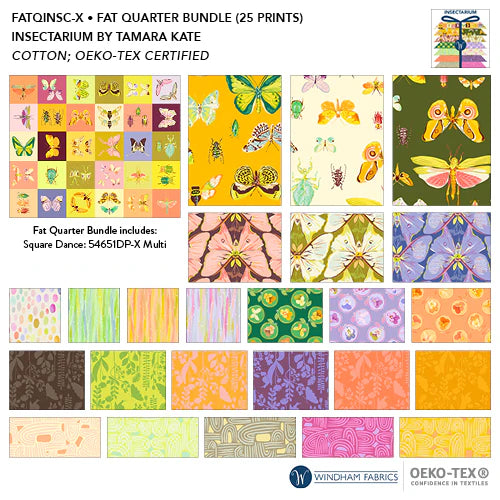 Cotton Fabric Fat Quarter Bundle, FATQINSC-X Multi, INSECTARIUM Collection by Tamara Kate for Windham