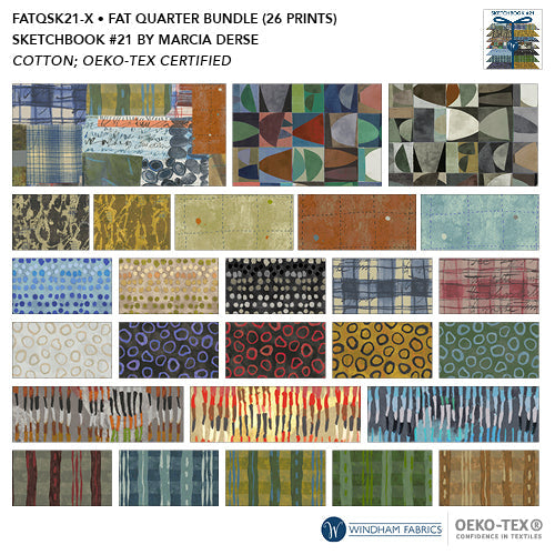 Fabric Bundle of Fat 1/4s from Sketchbook #21 Collection, by Marcia Derse For Windham Fabrics, FATQSK21-X Multi