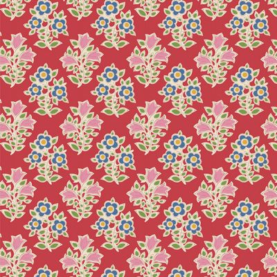 Fabric FARM FLOWERS RED, blenders for JUBILEE Collection by TILDA, TIL110096