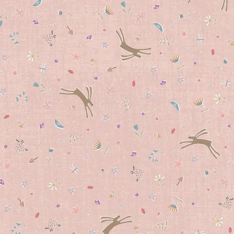 Fabric DV7426 HARES ON PINK, from SLOW AND STEADY Collection by Anni Downs for Devonstone, Australia