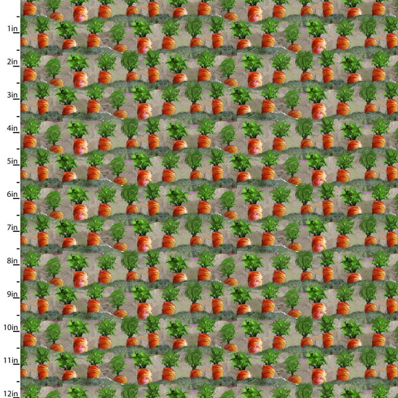 Quilting Fabric CARROTS, Multi, from The Welcome to the Funny Farm Collection by Connie Haley from 3 Wishes,  18734-MLT-CTN-D