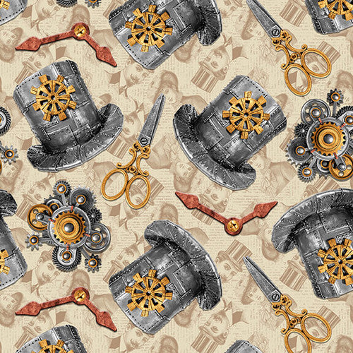 Fabric HATS and SCISSORS from Alternative Age Collection by Urban Essence Designs for Blank Co., 2322-41 Parchment