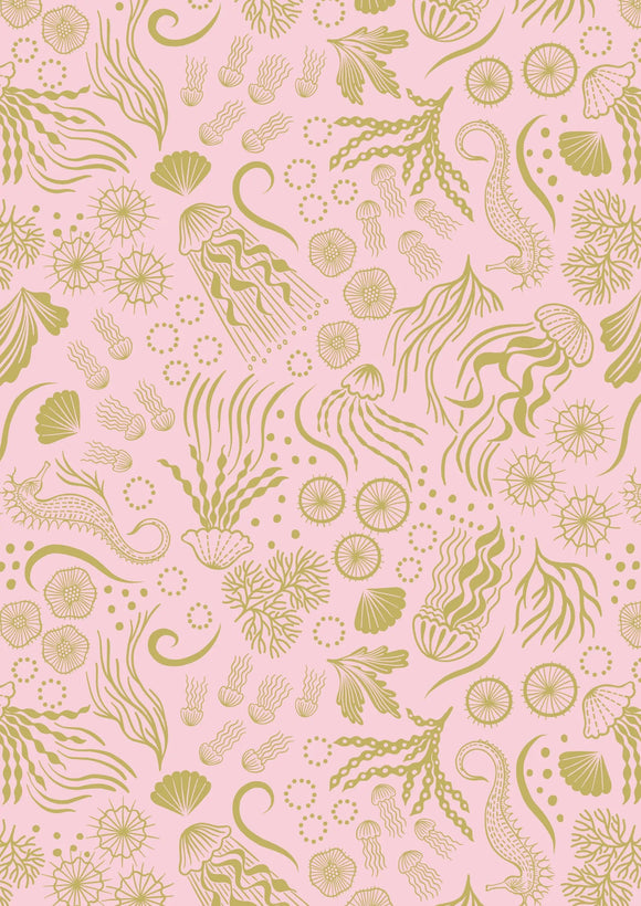 Fabric Jelly Fish Gold Metallic from the Moontide Collection By Lewis and Irene, A623.1 (gold metallic)