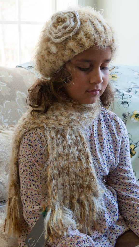 Knitted Scarf--Amelie, White/Tan