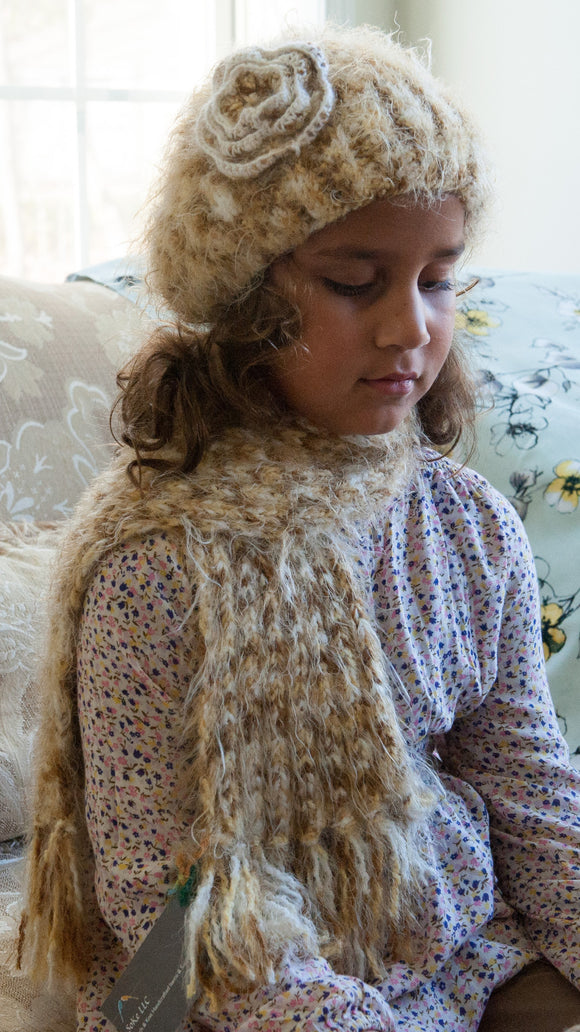 Knitted Scarf--Amelie, White/Tan