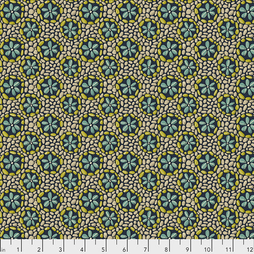 Fabric Stone Flowers - Navy by Odile Bailloeul  from the Land Art Collection for Free Spirit, PWOB024.NAVY