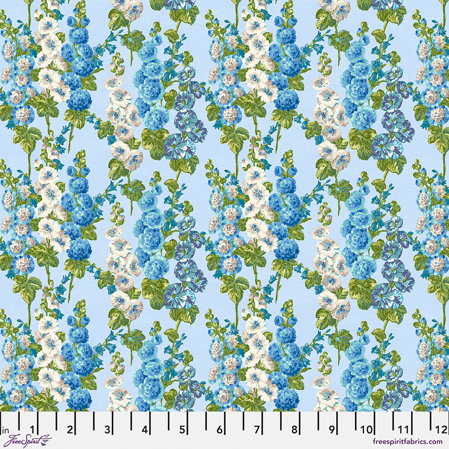 Fabric Hollyhocks - Sky, from A Celebration of Sanderson Collection, for Free Spirit, PWSA022.SKY