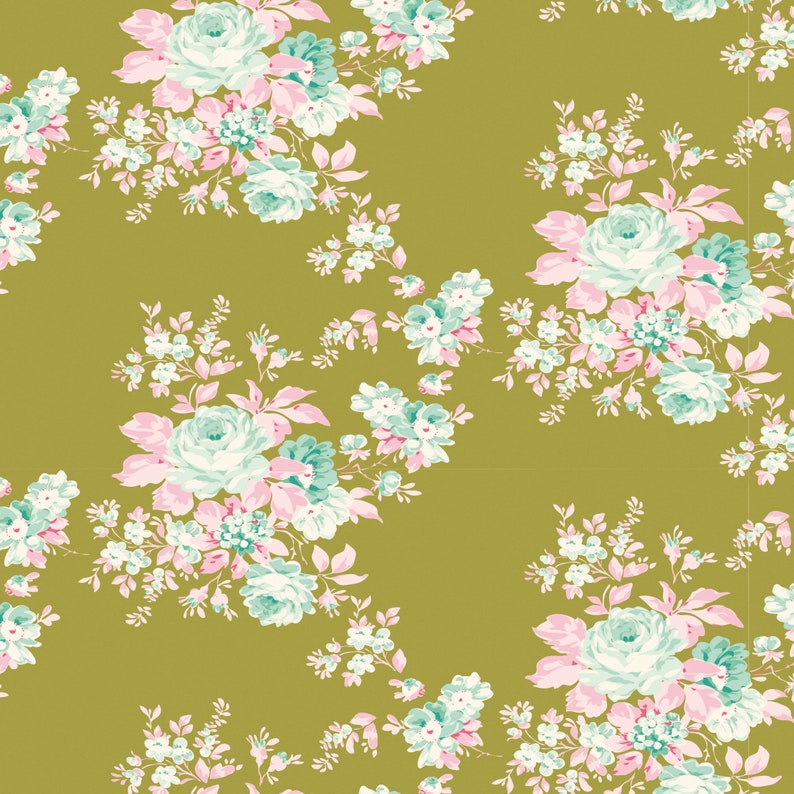 Fabric from Tilda, Harvest Collection, Autumn Rose Green 481502